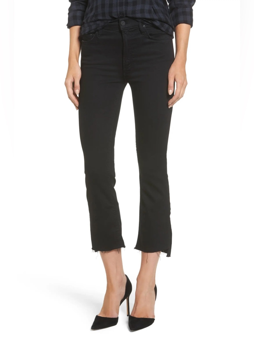 MOTHER The Insider Crop Step Fray Jeans in Black